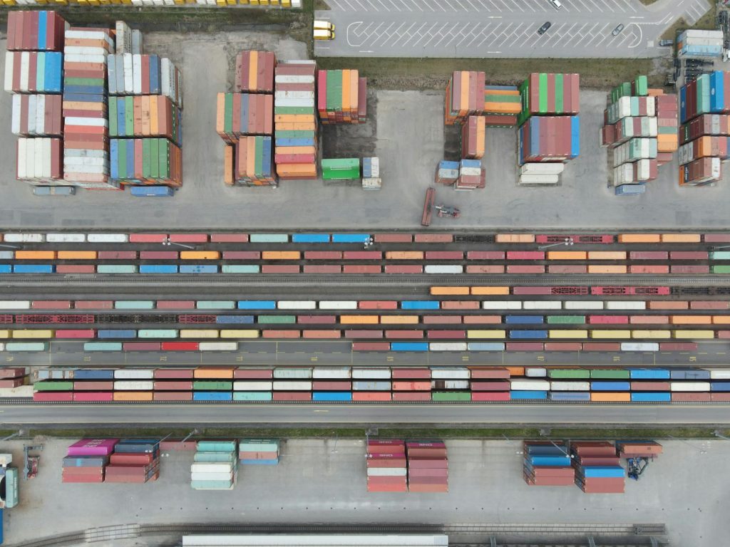 Global container port scene illustrating freight forwarding network membership and trade enquiries